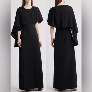 NEW Black halo Martine Asymmetric Cape Black Gown sz 4